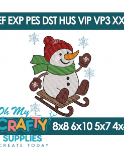 Sledding Snowman Embroidery Design