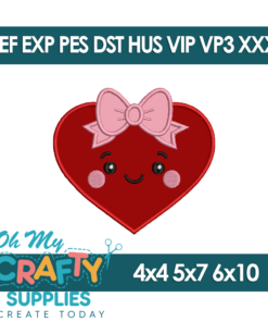 Heart Bow Applique Embroidery Design