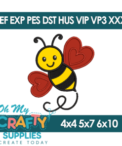 Heart Winged Bee Applique Embroidery Design