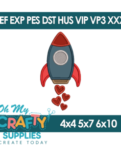 Rocket with Hearts Embroidery Design