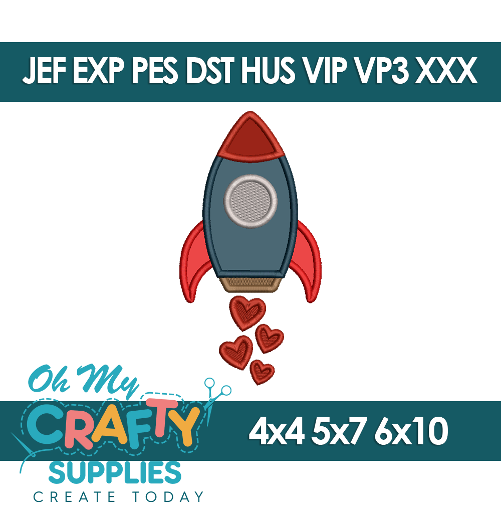 Rocket with Hearts Embroidery Design