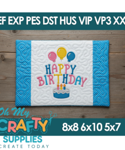 ITH Happy Birthday Mug Rug Embroidery Design