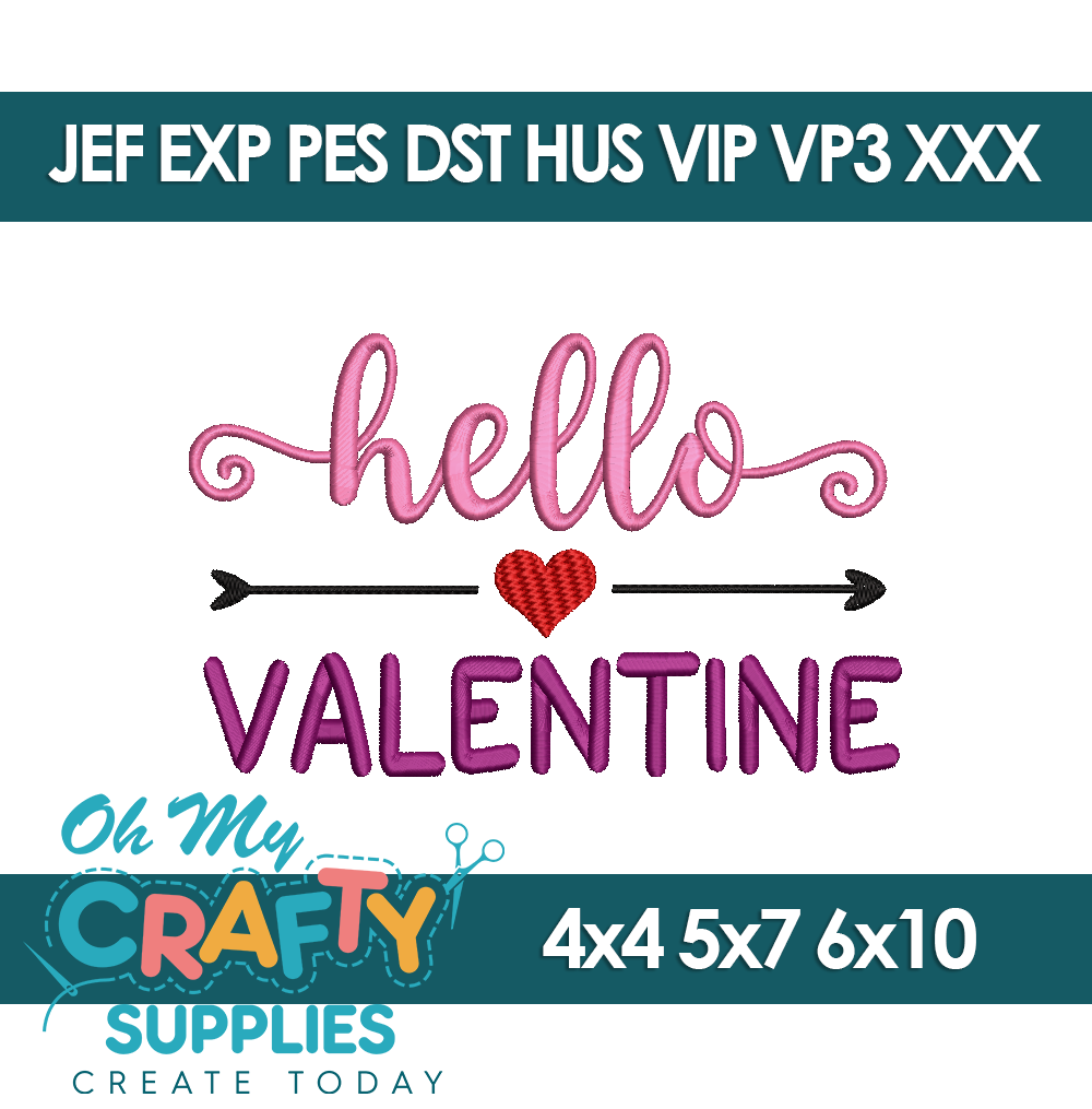 Hello Valentine Embroidery Design