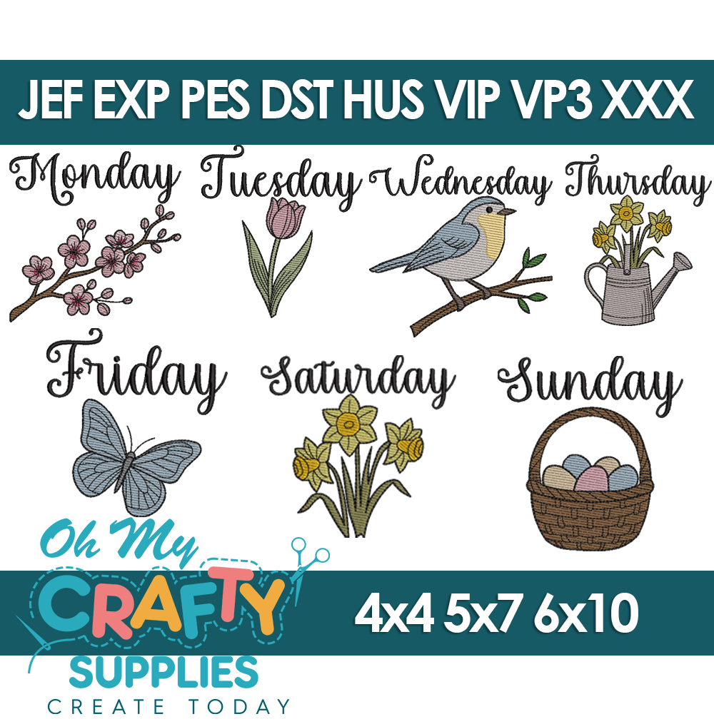 Spring Weekday Embroidery Design Set