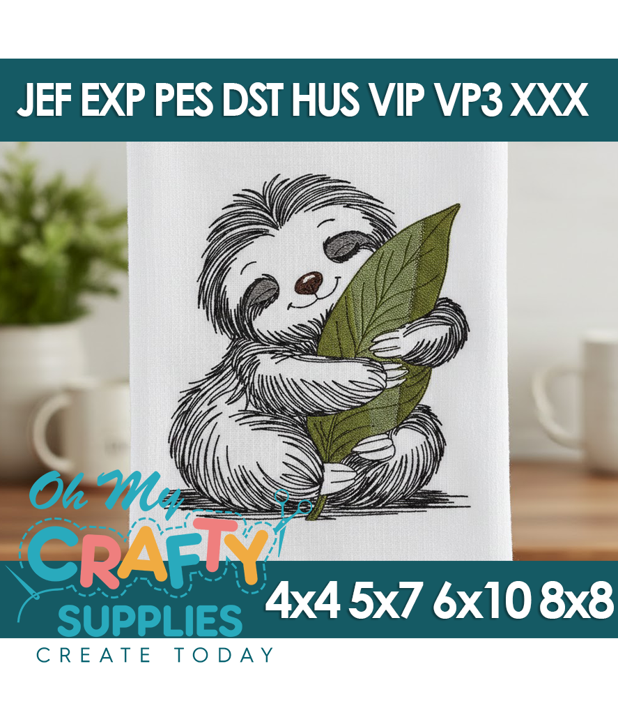 Sketch Sloth Embroidery Design