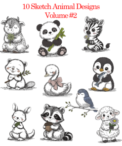Volume #2- 10 Cute Sketch Animal Embroidery Designs