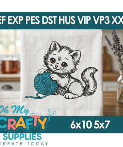 Sketch Kitten and Yarn Embroidery Design