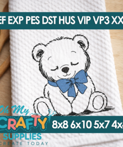 Sketch Bowtie Bear Embroidery Design