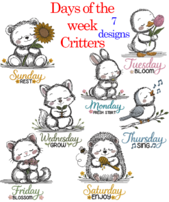 Days Of The Week Critters Embroidery Designs