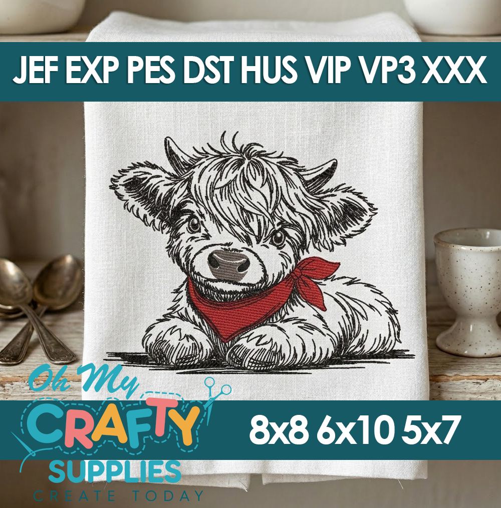 Sketch Highland Calf Embroidery Design