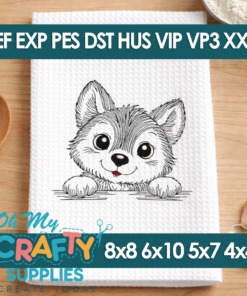 Wolf Pup Peeker Embroidery Design