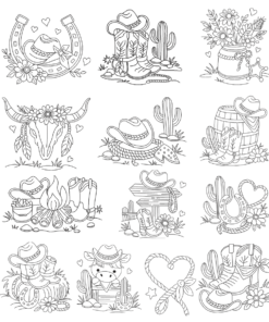 Western Line Art Embroidery Design Collection of 13