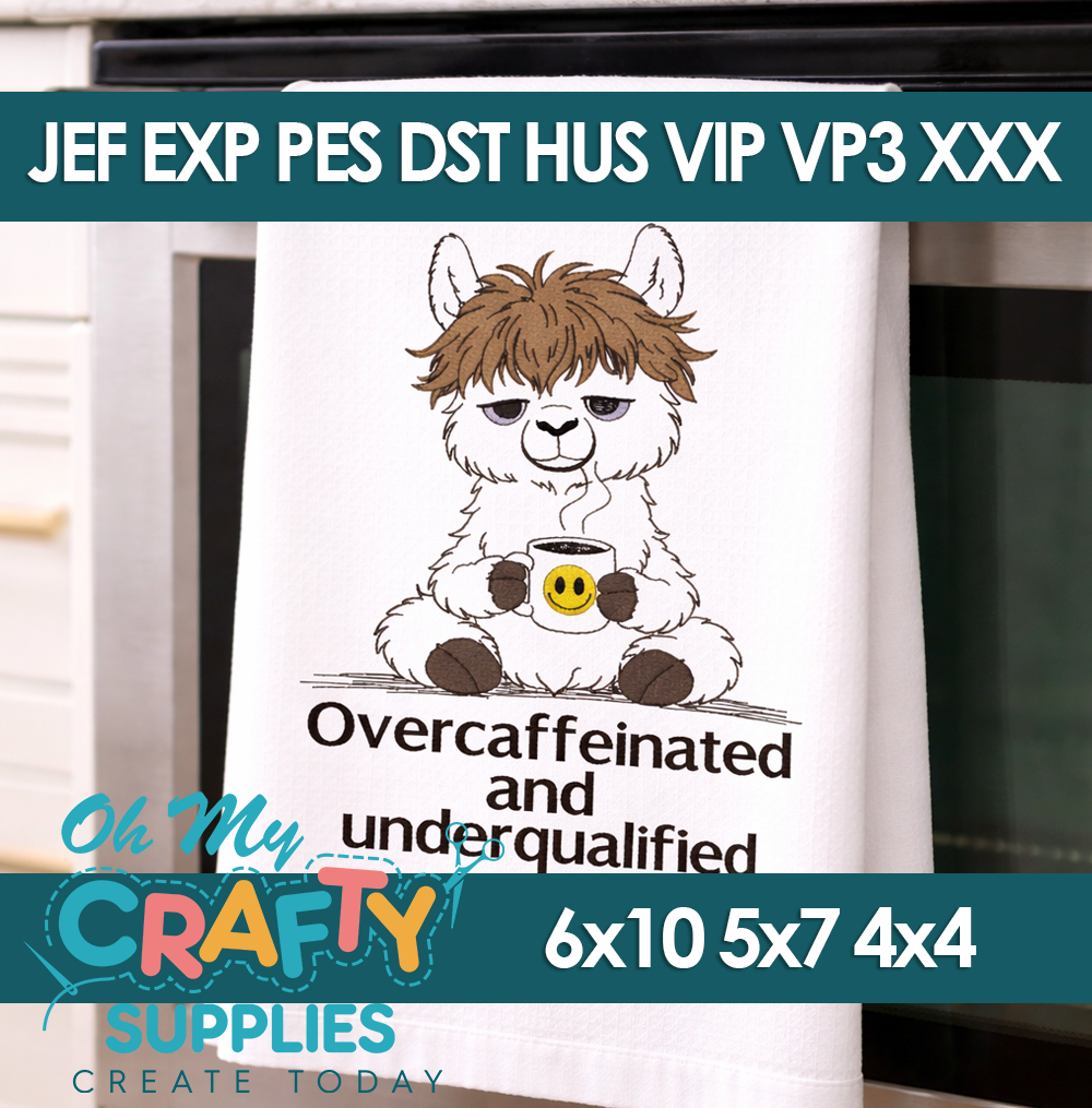 Caffeinated Llama Embroidery Design