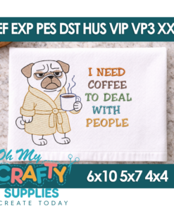 Coffee Pug Embroidery Design