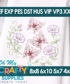 Sketch Floral Butterflies Embroidery Design