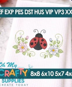 Sketch Floral Ladybug Embroidery Design