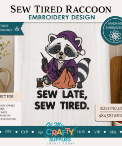 Sew Tired Raccoon Embroidery Design
