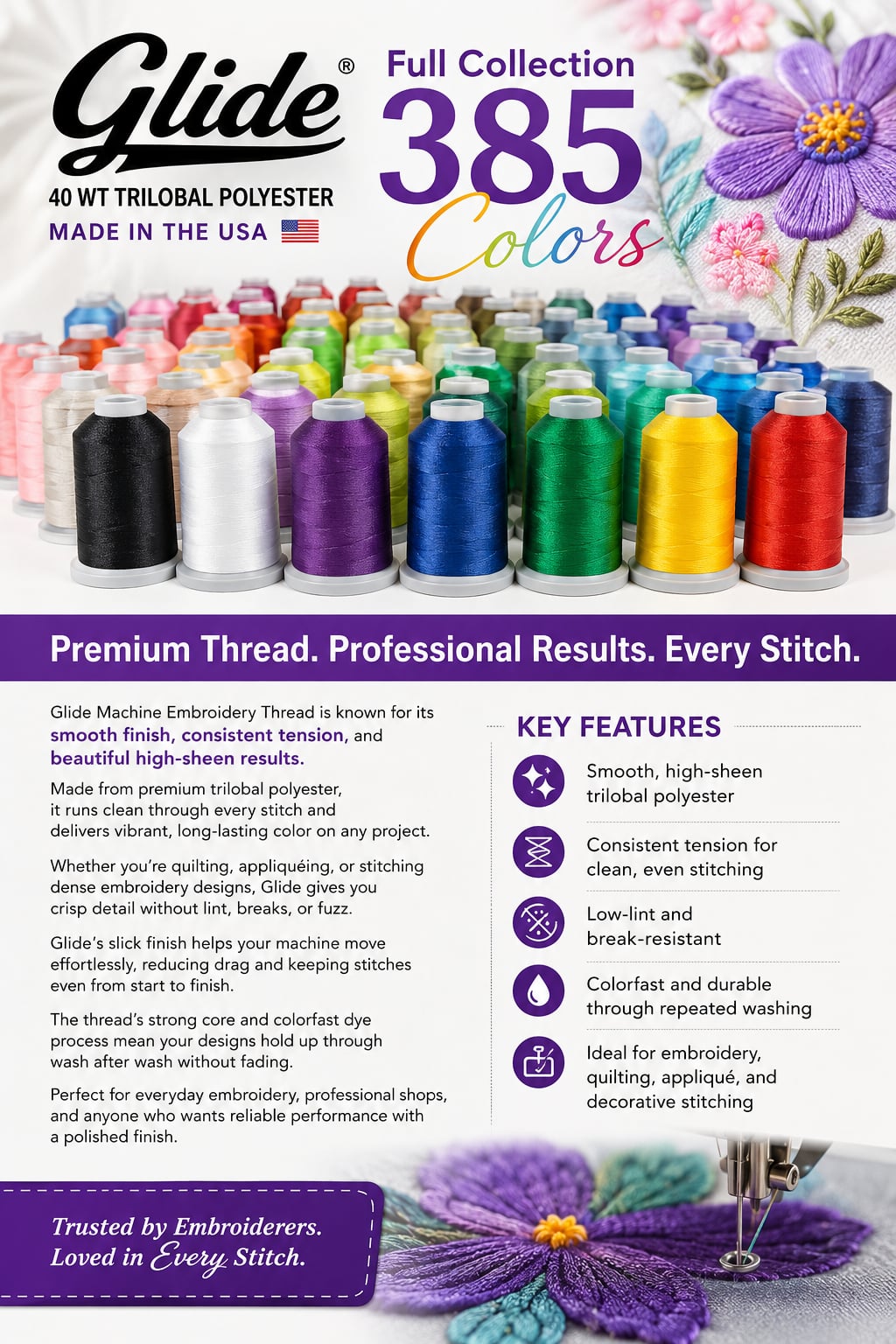 Complete Glide Thread Collection (385 Spools)- 1,000M