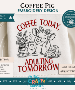 Coffee Pig Embroidery Design
