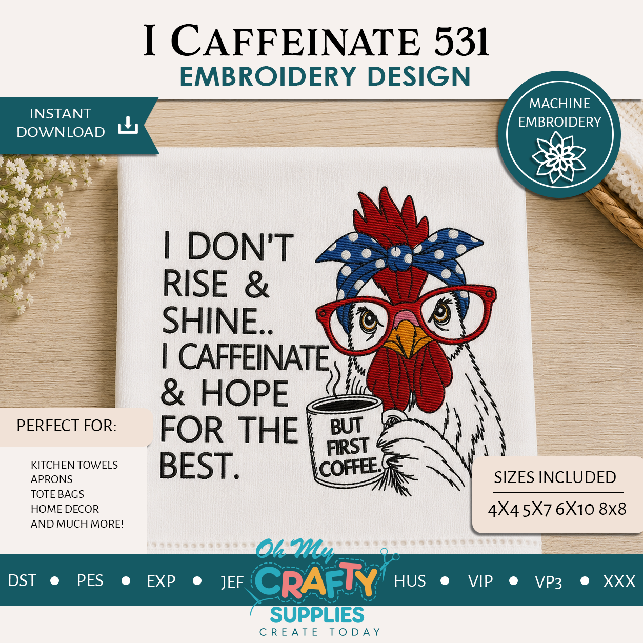 I Caffeinate 531 Embroidery Design