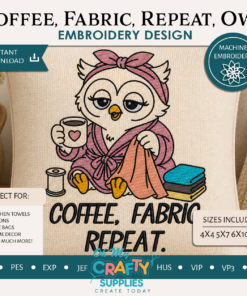 Coffee, Fabric, Repeat Owl Embroidery Design