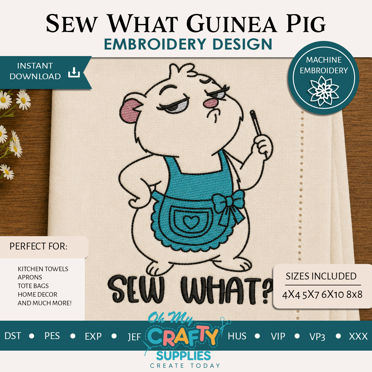 Sew What Guinea Pig Embroidery Design
