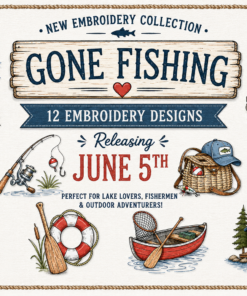 Gone Fishing Embroidery Design Collection of 12