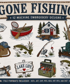 Gone Fishing Embroidery Design Collection of 12