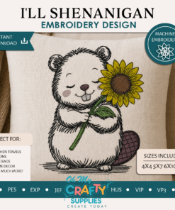 Sketch Beaver with Flower Embroidery Design