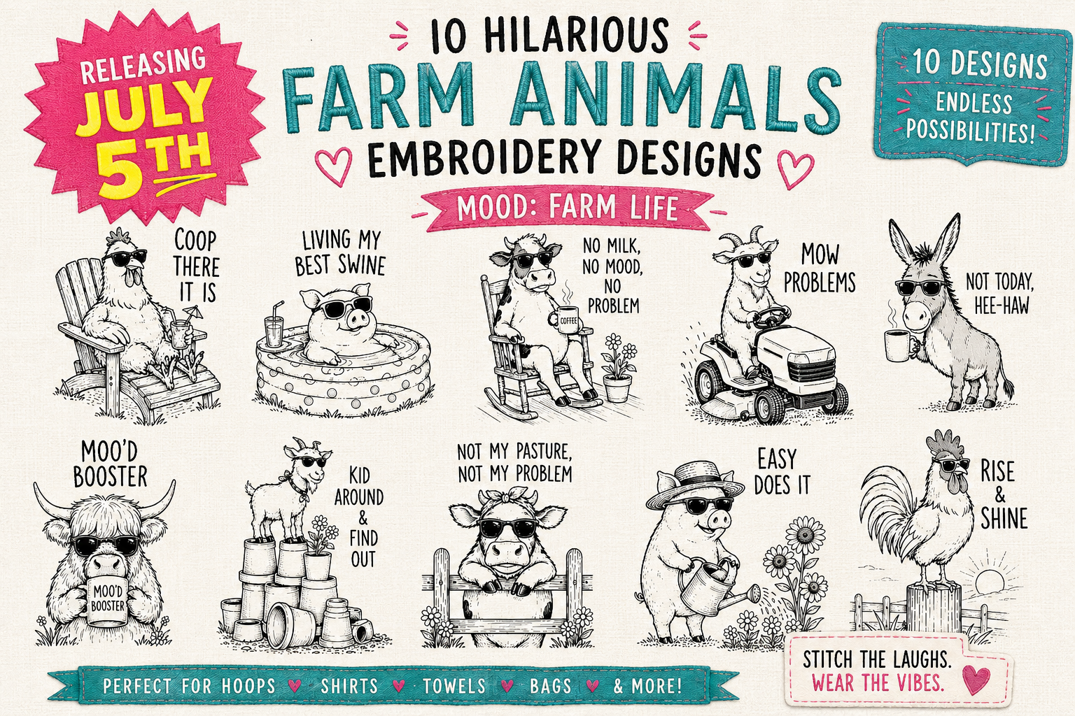Hilarious Farm Animals Collection- 10 Designs