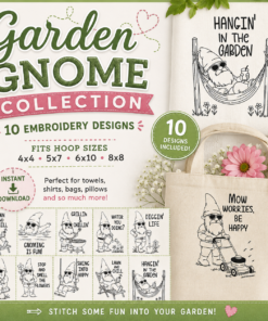 Garden Gnomes Embroidery Collection- 10 Designs