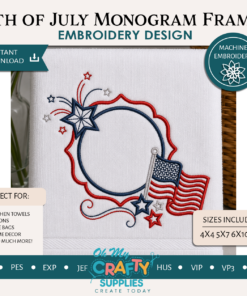 4th of July Monogram Frame Embroidery Design