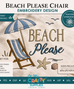 Beach Please Chair Embroidery Design