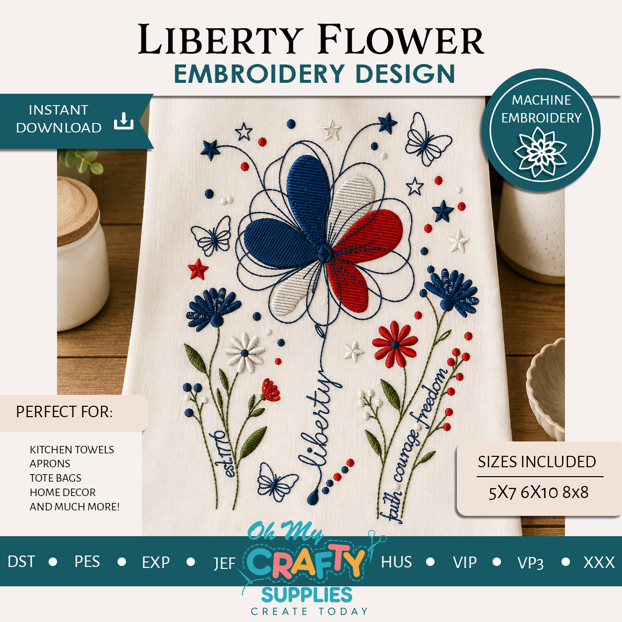 Liberty Flower Embroidery Design