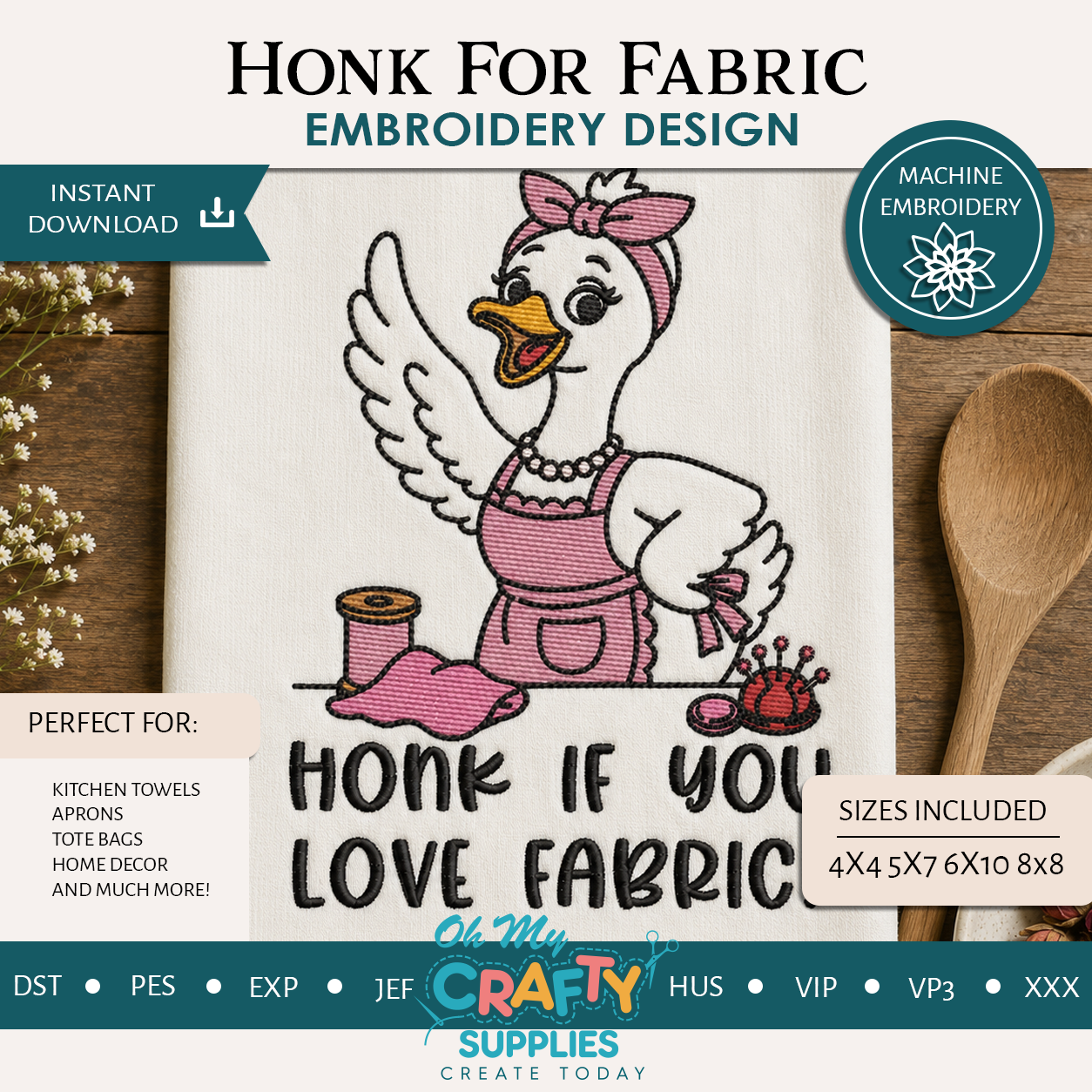 Honk If You Love Fabric Goose Embroidery Design
