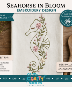 Seahorse in Bloom Embroidery Design