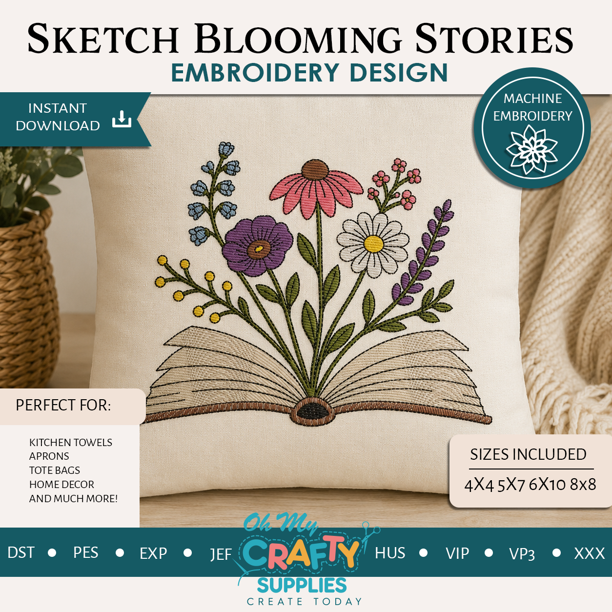 Sketch Blooming Stories Embroidery Design