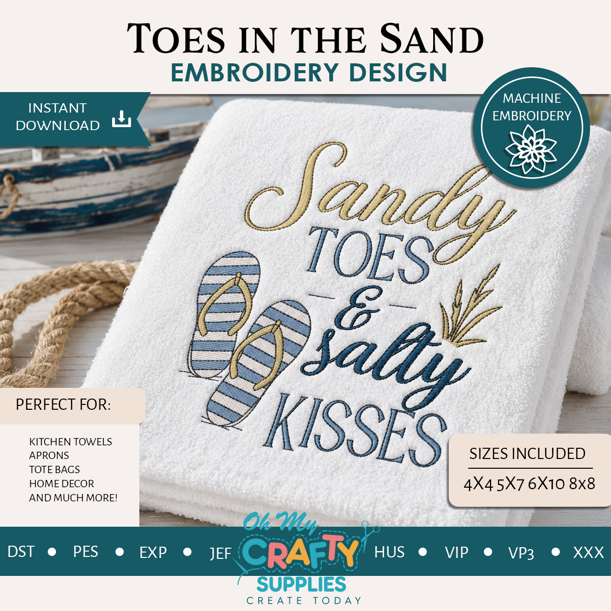 Toes in the sand Embroidery Design