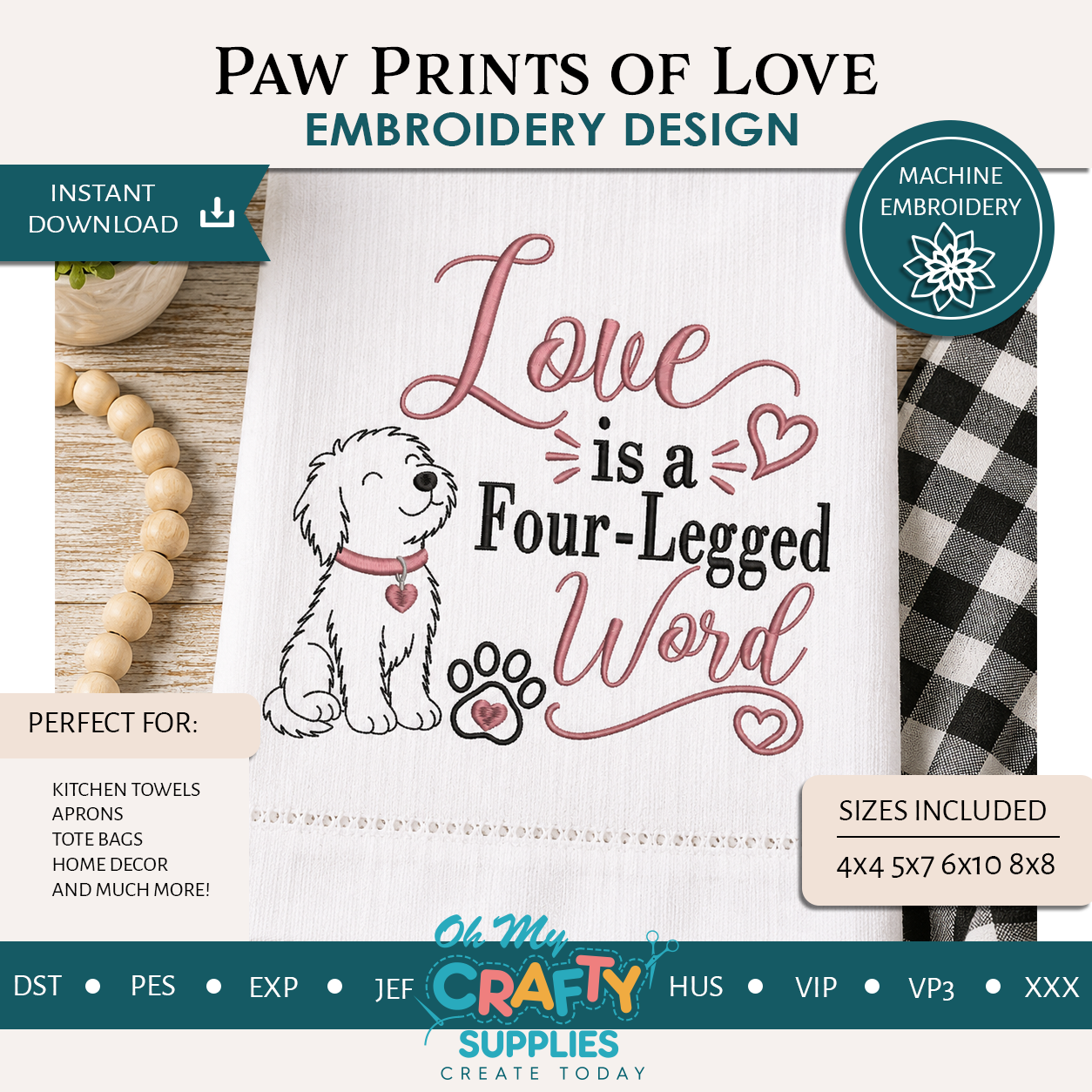 Paw Prints of Love Embroidery Design