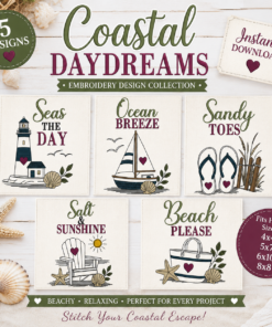 Coastal Daydreams Embroidery Design Collection of 5