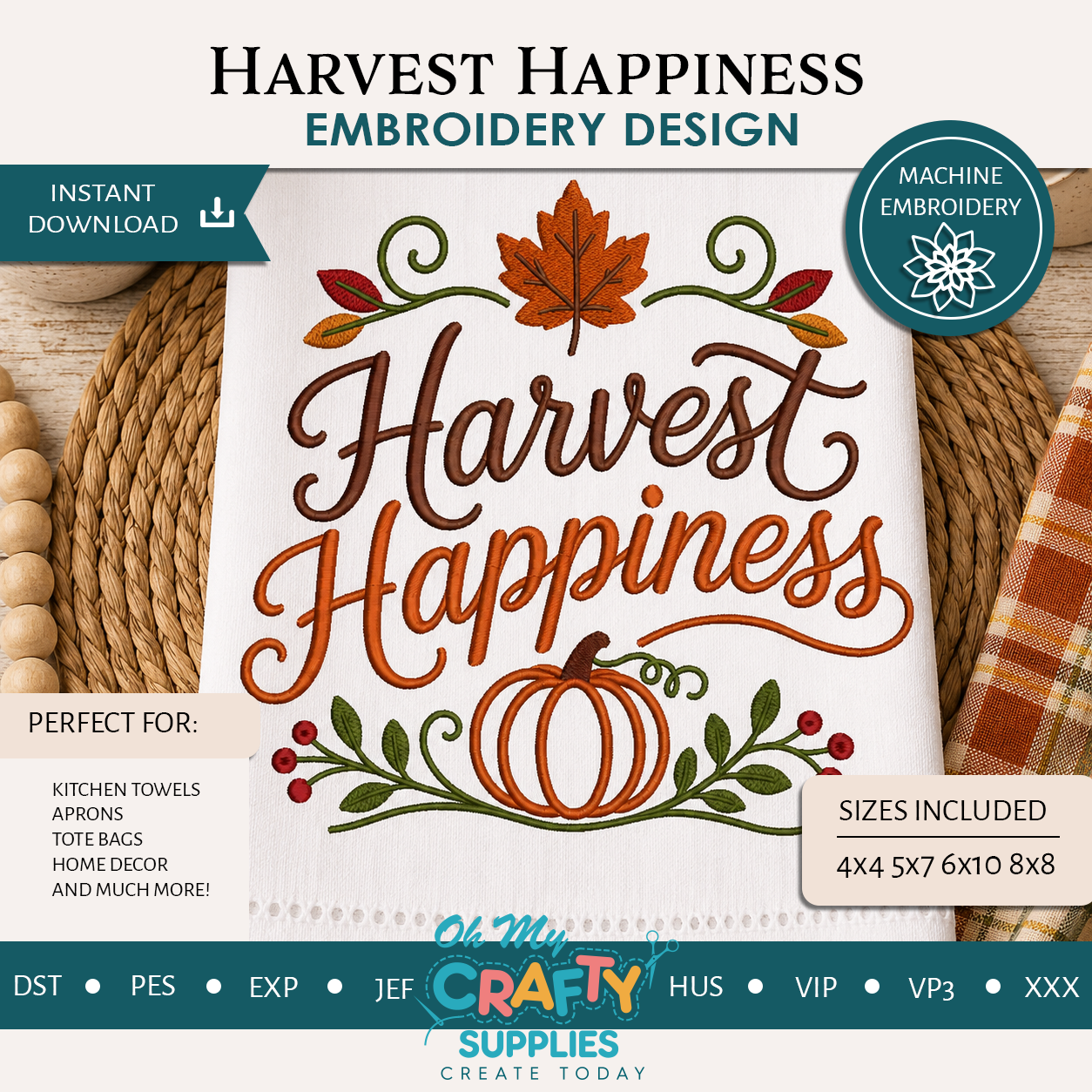 Harvest Happiness Embroidery Design