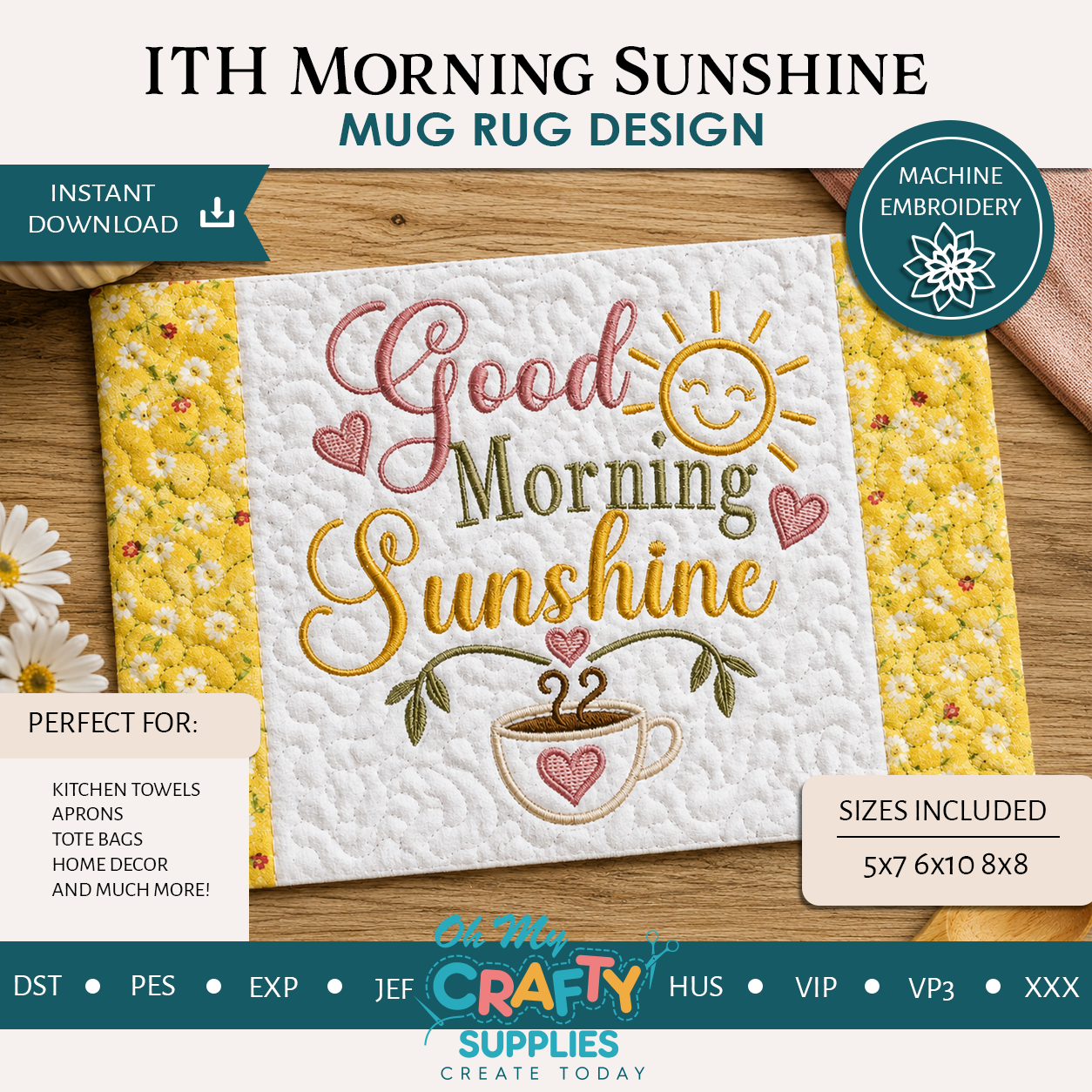 ITH Morning Sunshine Mug Rug Embroidery Design
