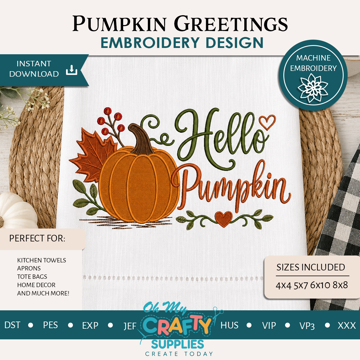 Pumpkin Greetings Embroidery Design