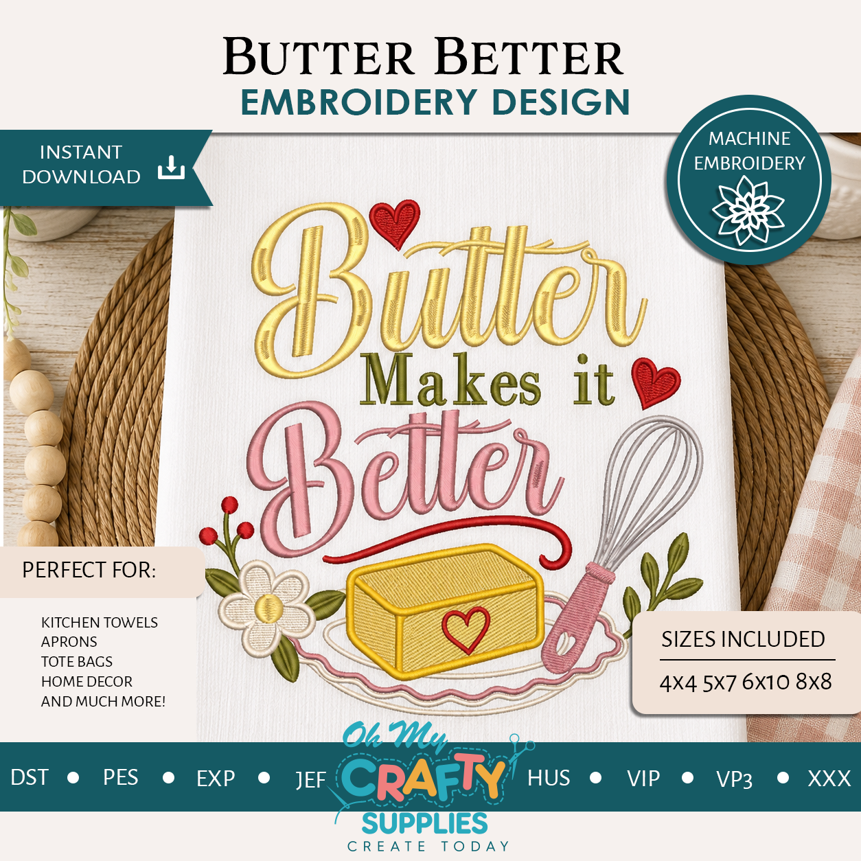 Butter Better Embroidery Design