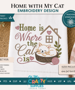 Home with My Cat Embroidery Design