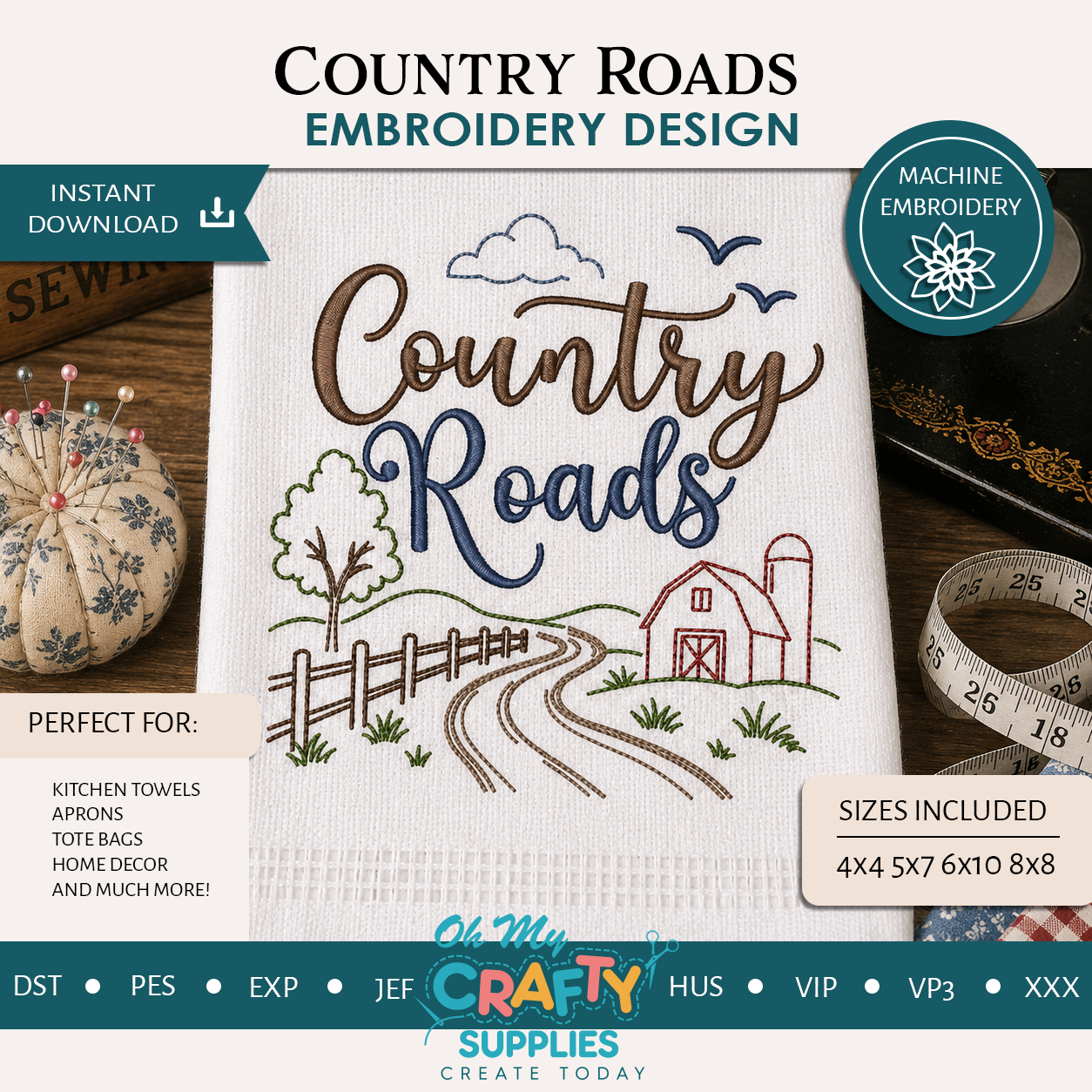 Country Roads Embroidery Design