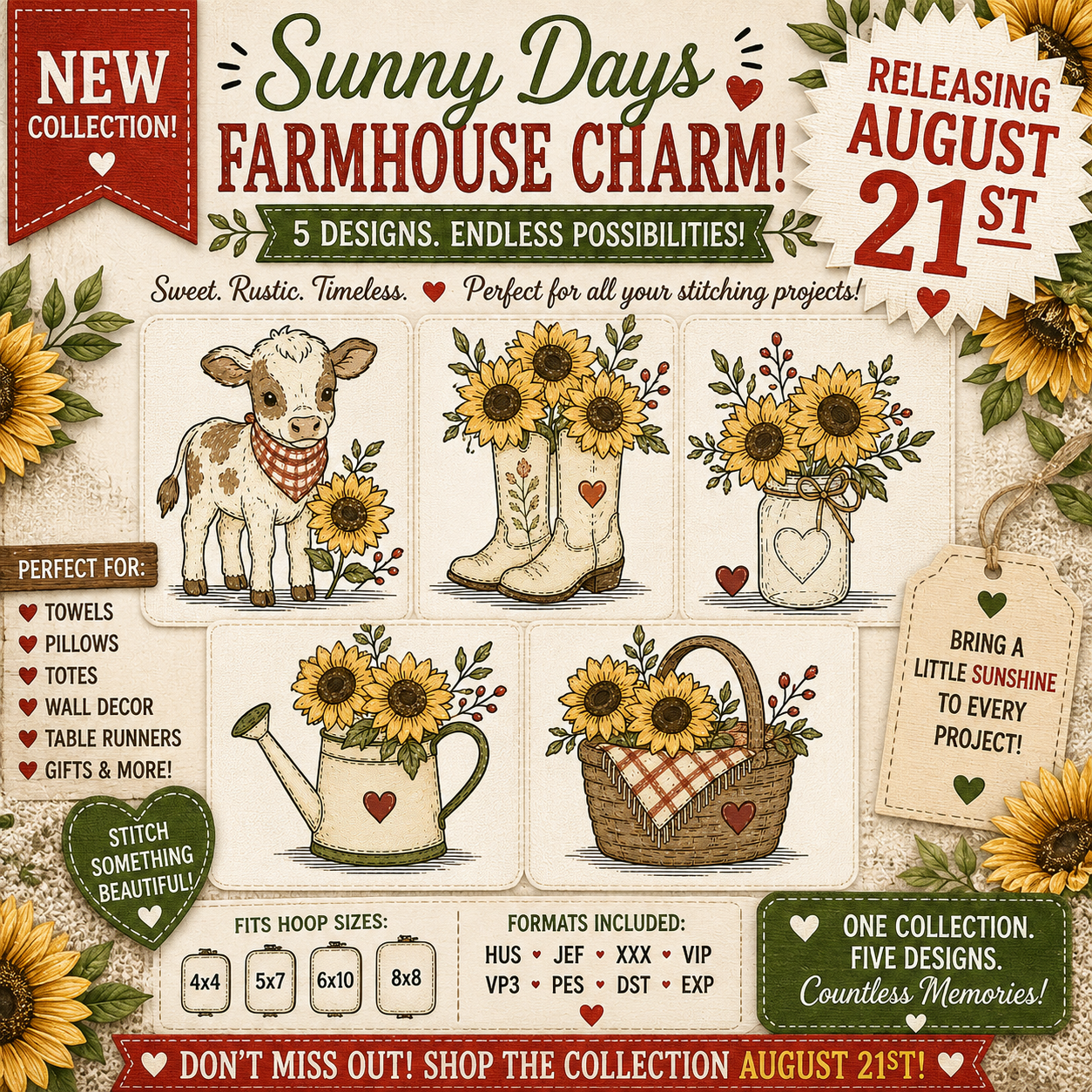 Sunny Days Farmhouse Charm Collection of 5