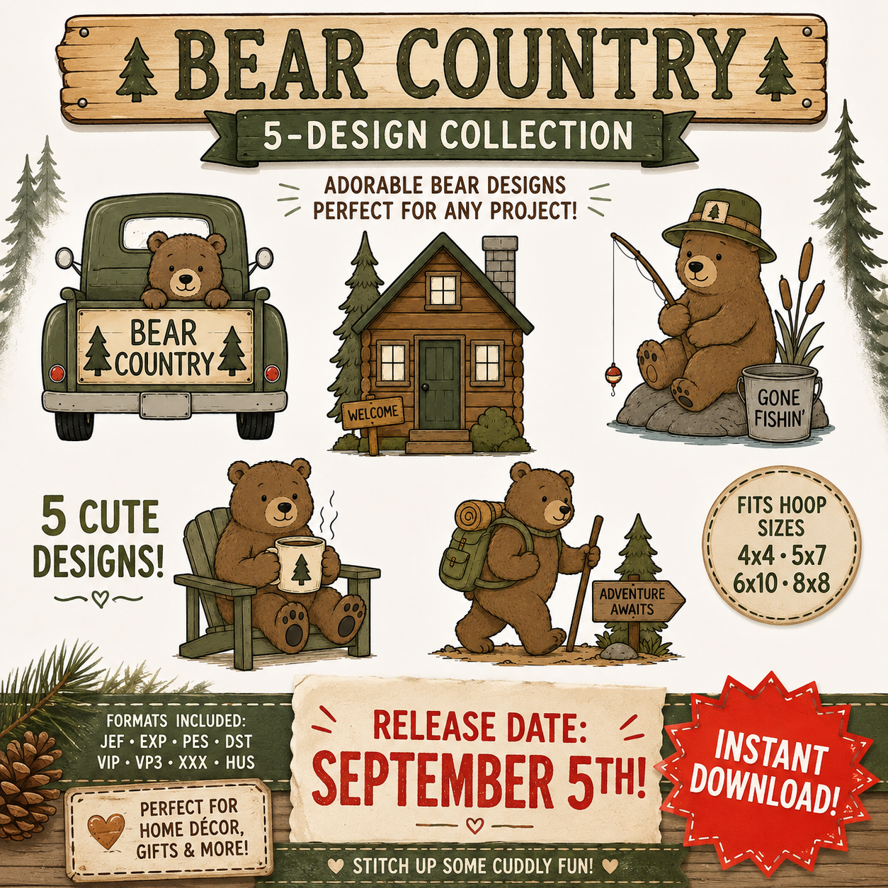 Bear Country Collection of 5 Designs