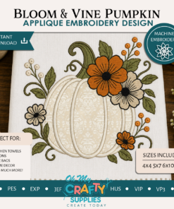 Bloom & Vine Pumpkin Applique Embroidery Design