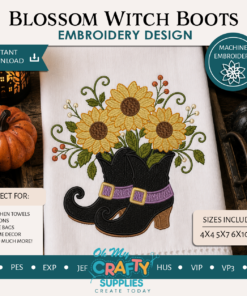 Blossom Witch Boots Embroidery Design